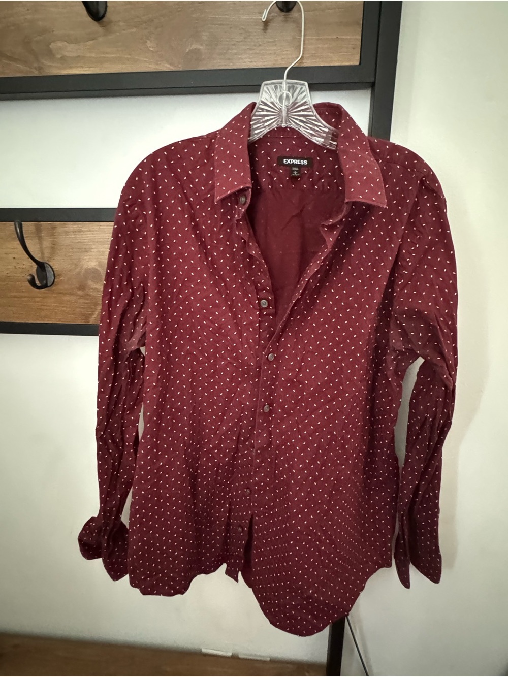 Express Men's Burgundy Dot-Print Button-Down Shirt